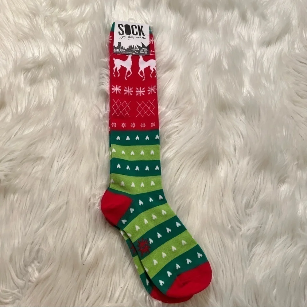 Sock it to Me Women's Knee High Tacky Holiday Sweater Socks Christmas Red Green